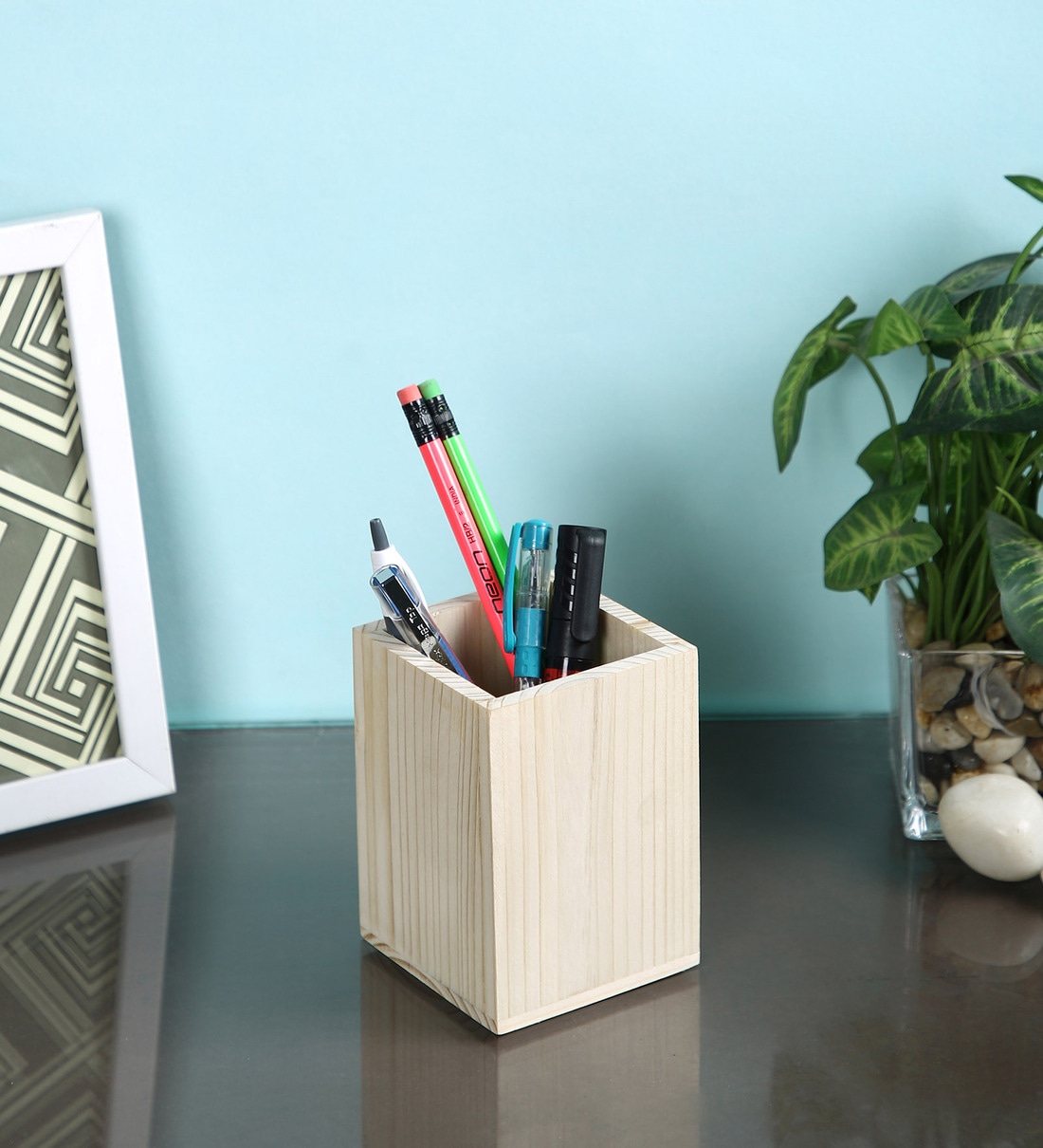 Natural Pinewood Utility Pen Stand, By Reinvention Factory