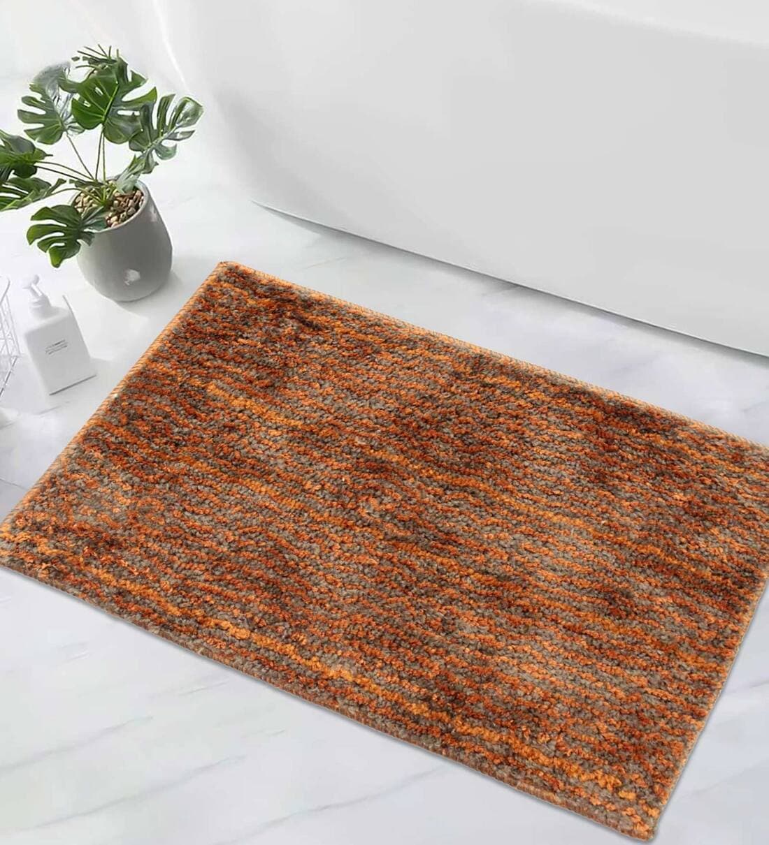 Orange Geometric Microfibre 23x15 Inches AntiSkid Bath Mat, By Luxe Home International