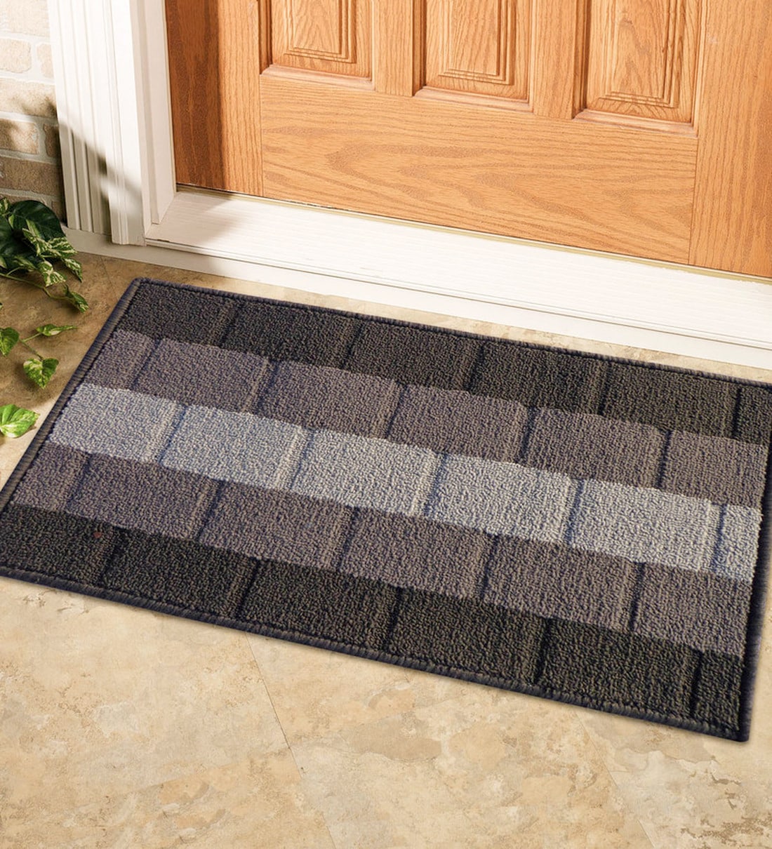 Grey Nylon Geometric 15x23 Inches Antiskid Door Mat, By Status