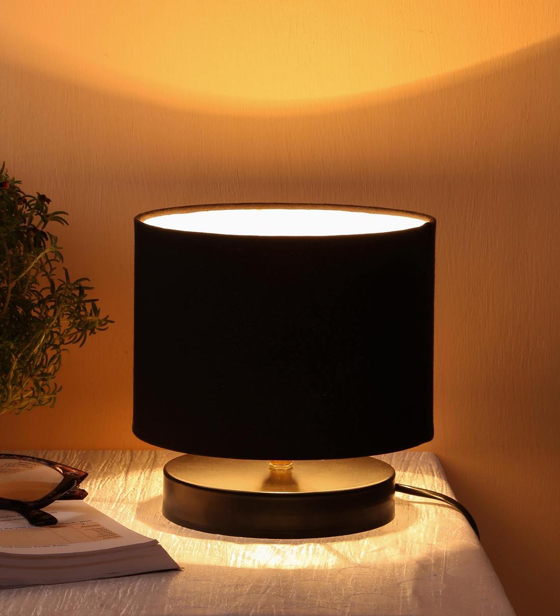 Dijon Black Cotton Shade Night Lamp With Iron Base, By New Era