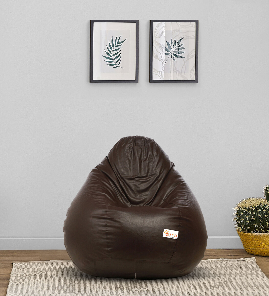 Classic XXXL Leatherette Bean Bag with Beans in Brown Colour, By Sattva