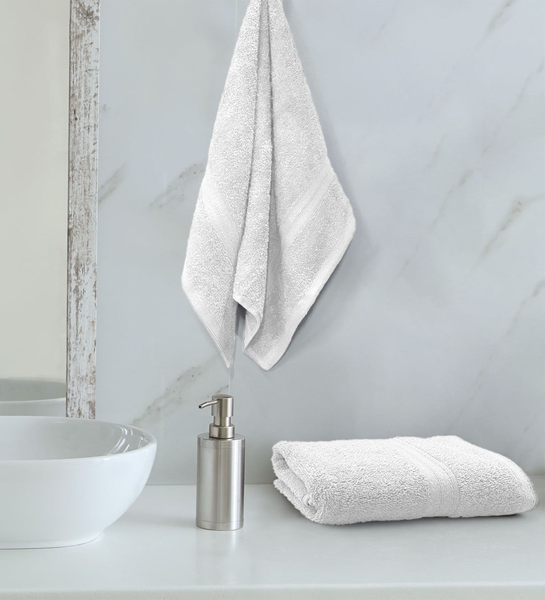 White Solid Cotton 500 GSM Hand Towel Set of 2, By Sassoon fab