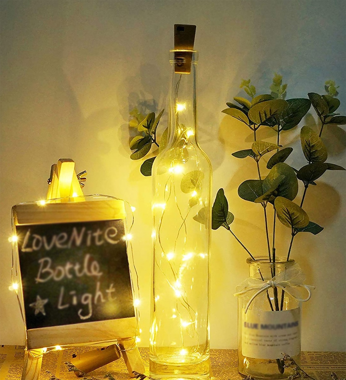 Yellow 2 Meters Bottle Lights with Cork Battery Operated 20 LED Fairy Mini String Lights (Pack of 2), By Homesake