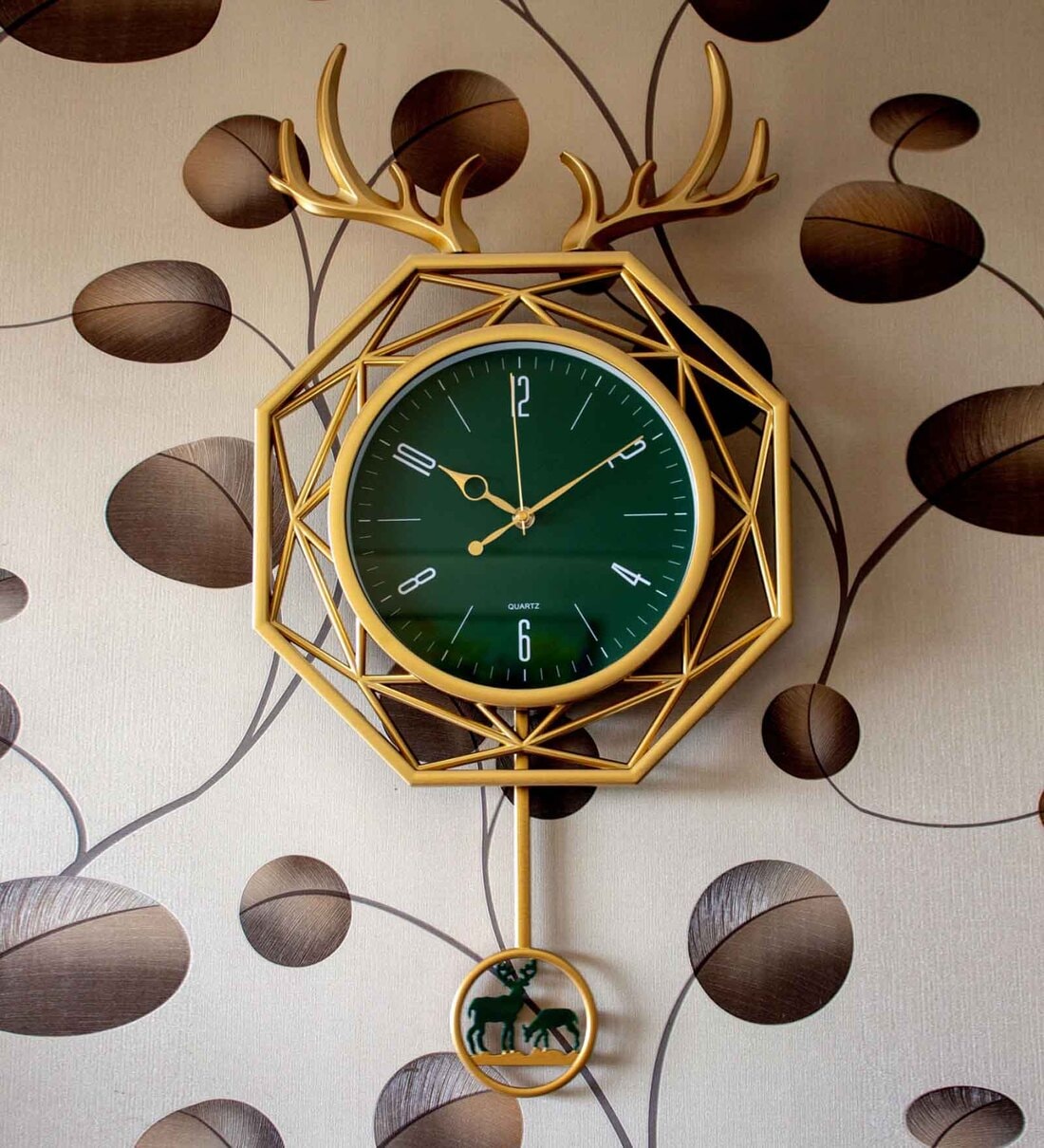 Green Plastic Reindeer Pendulum Wall Clock, By FunkyDecors