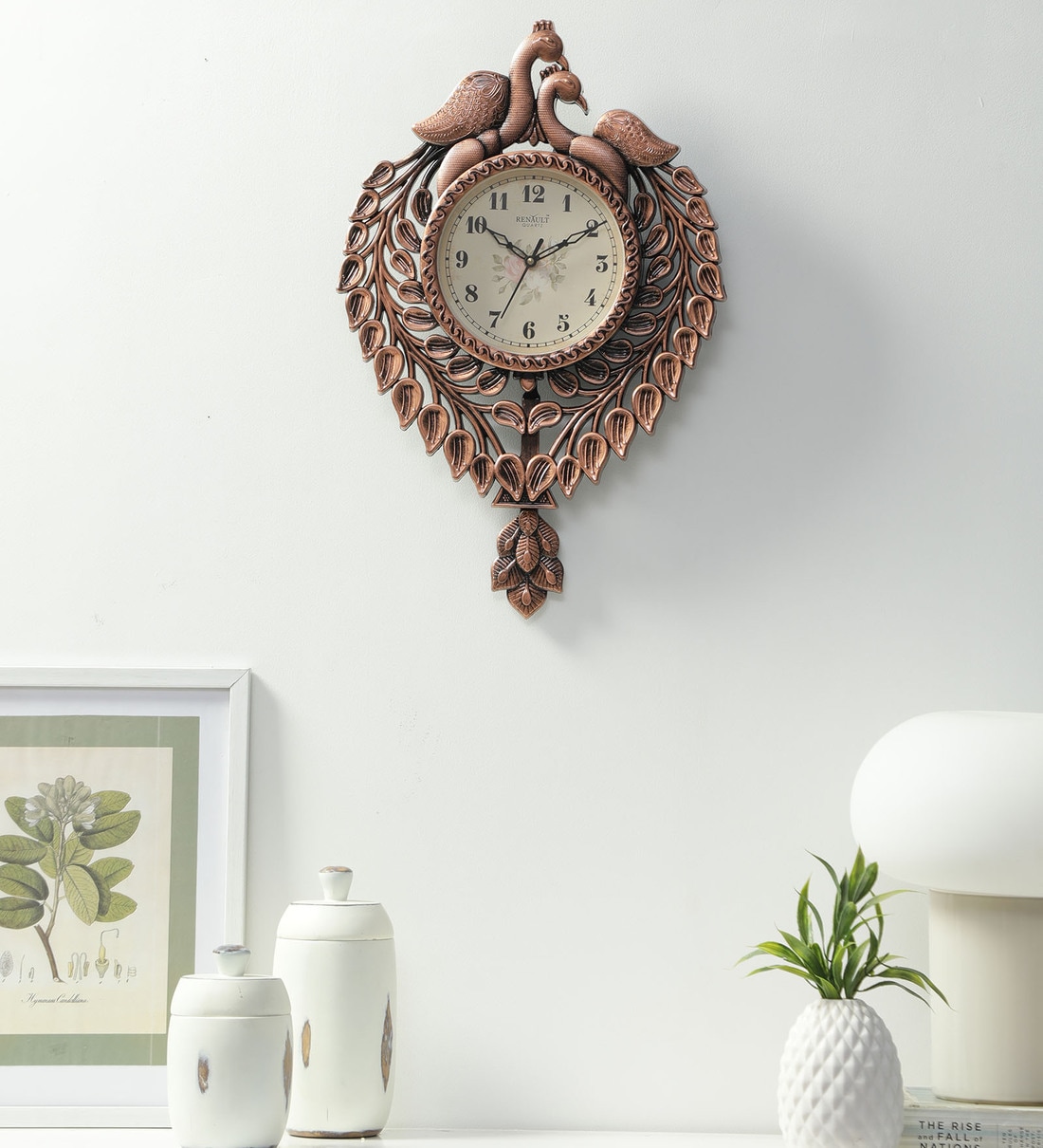 Brown Plastic Peacock Pendulum Clock, By FunkyDecors