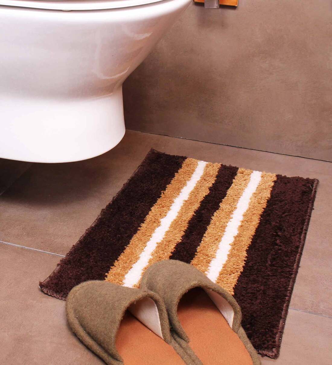 Brown Geometric Microfibre 23x15 Inches AntiSkid Bath Mat, By Luxe Home International
