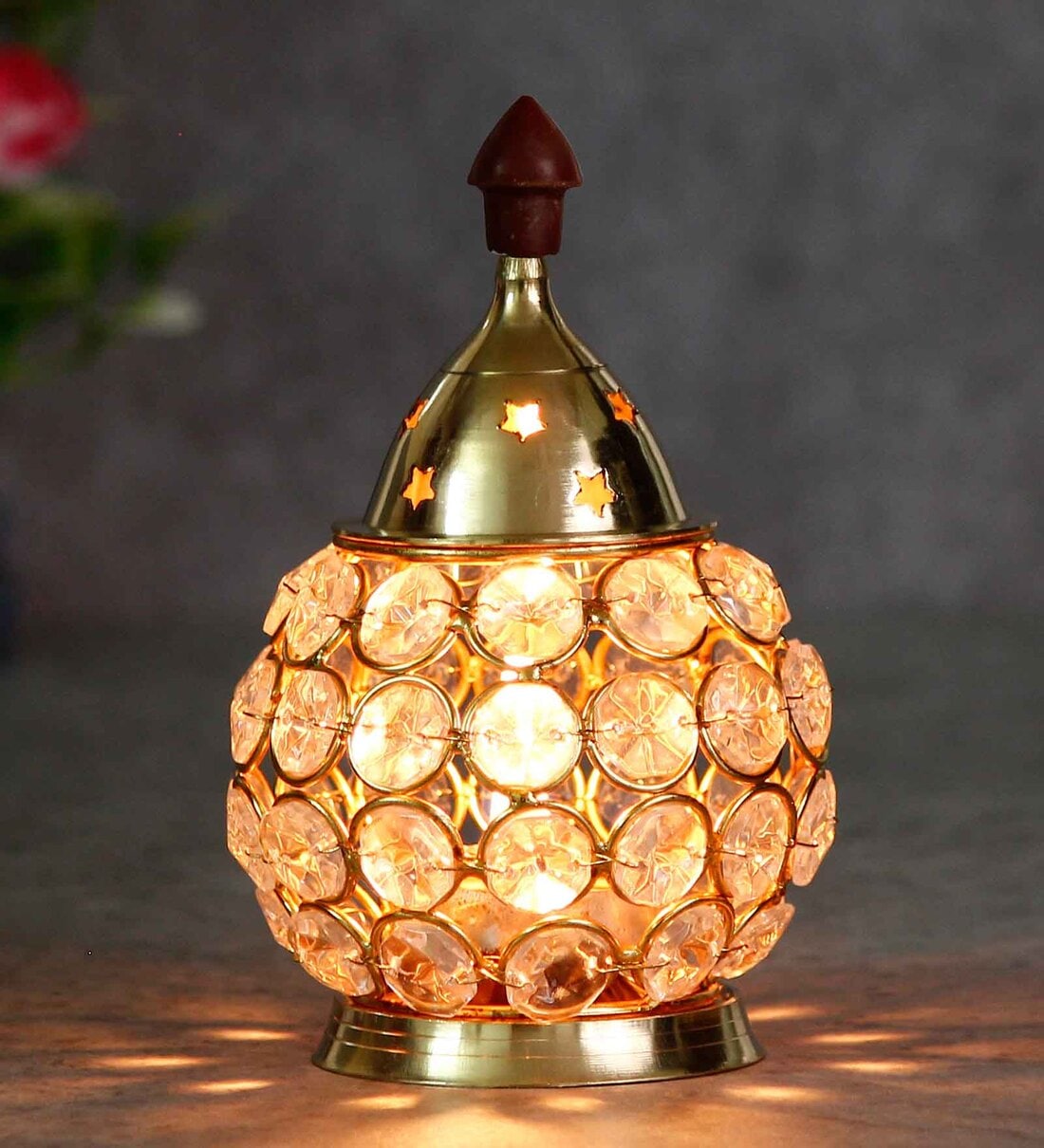 Golden Crystal And Brass Akhand Diya, By eCraftIndia