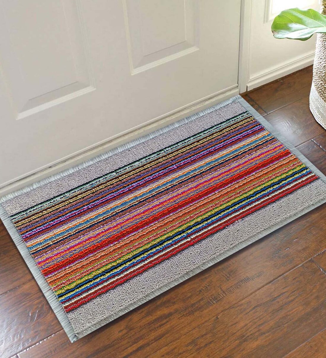 Multicolor Geometric Polyester 15 x 23 Inches Anti Skid Door Mat, By Status