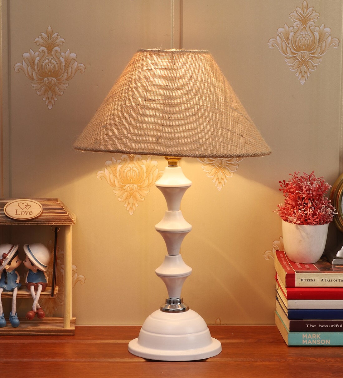 Potenza Brown Natural Fiber Shade Night Lamp With Metal Base, By Foziq