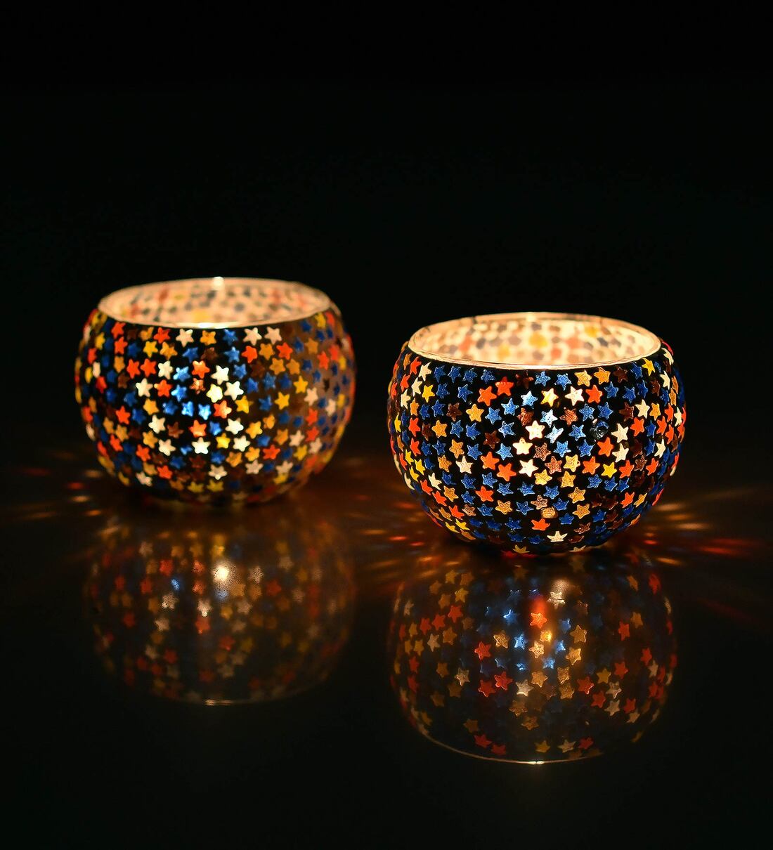 Multicolor Glass & Votive Pravara Light Holders (Pack Of 2), By Homesake