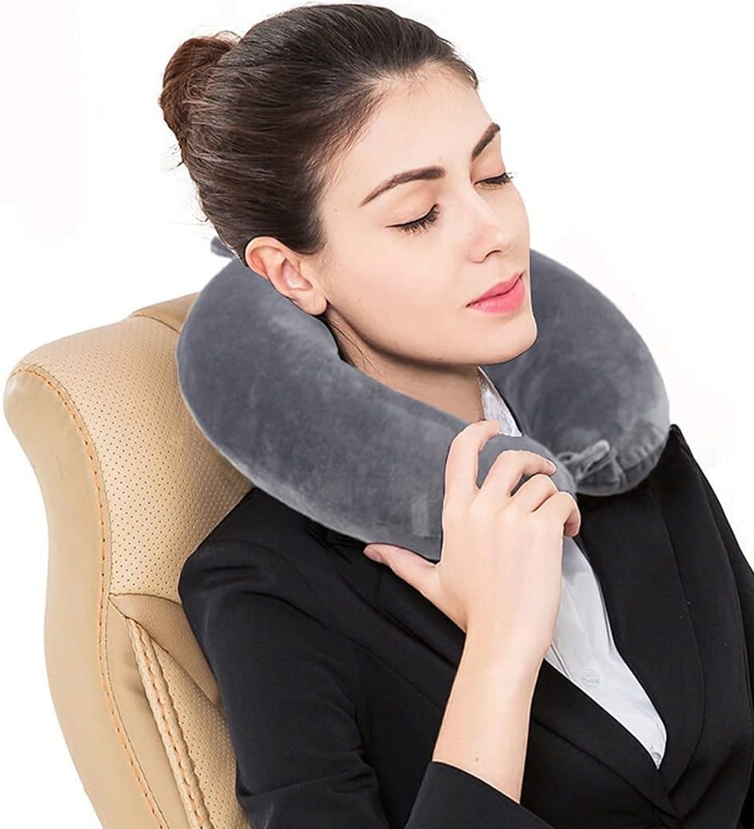Grey Neck Pillow with Cotton & Microfiber Filler, By Skylofts