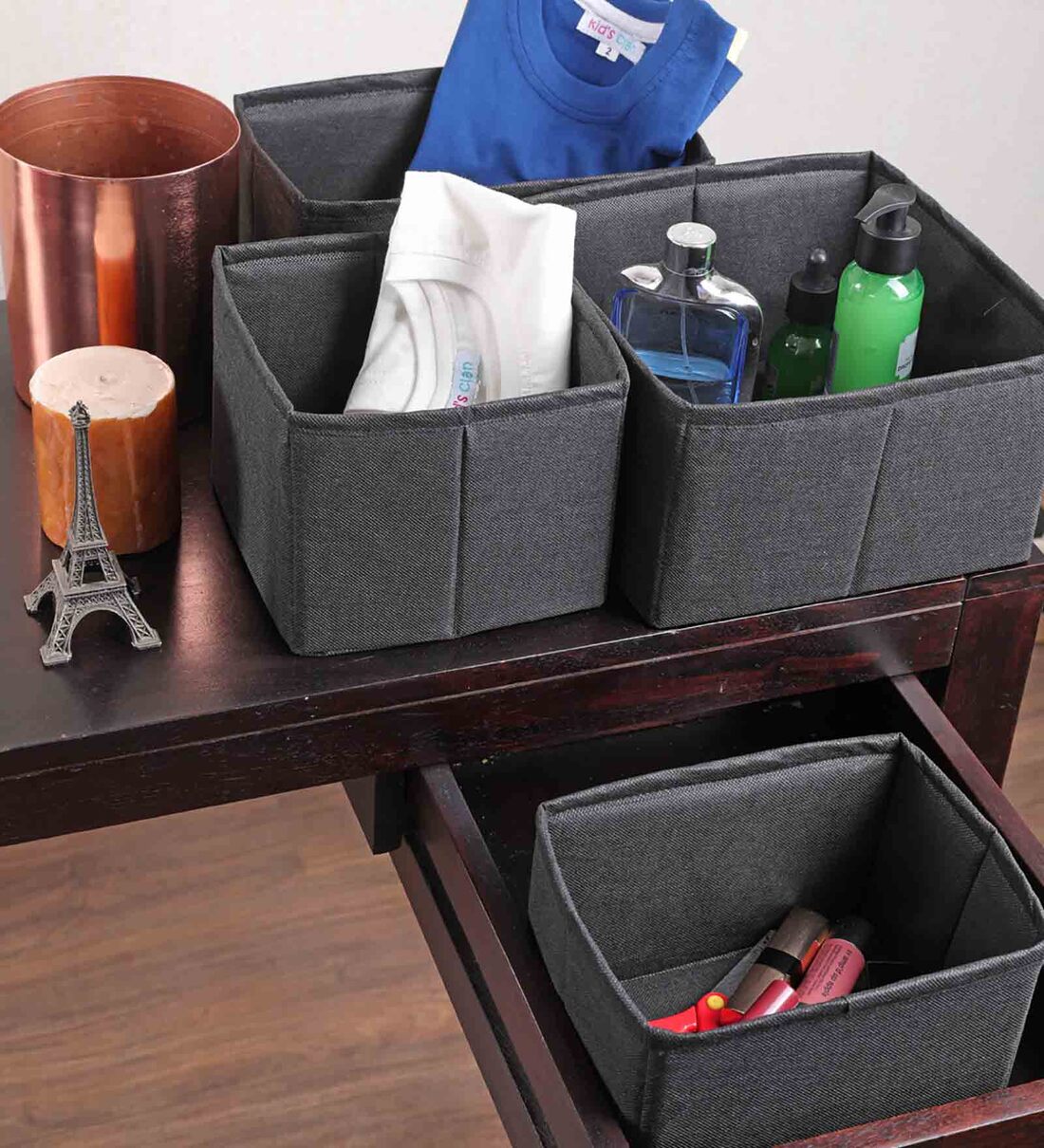 Black Polypropylene Foldable Set Of 4 Drawer Organisers, By My gift booth