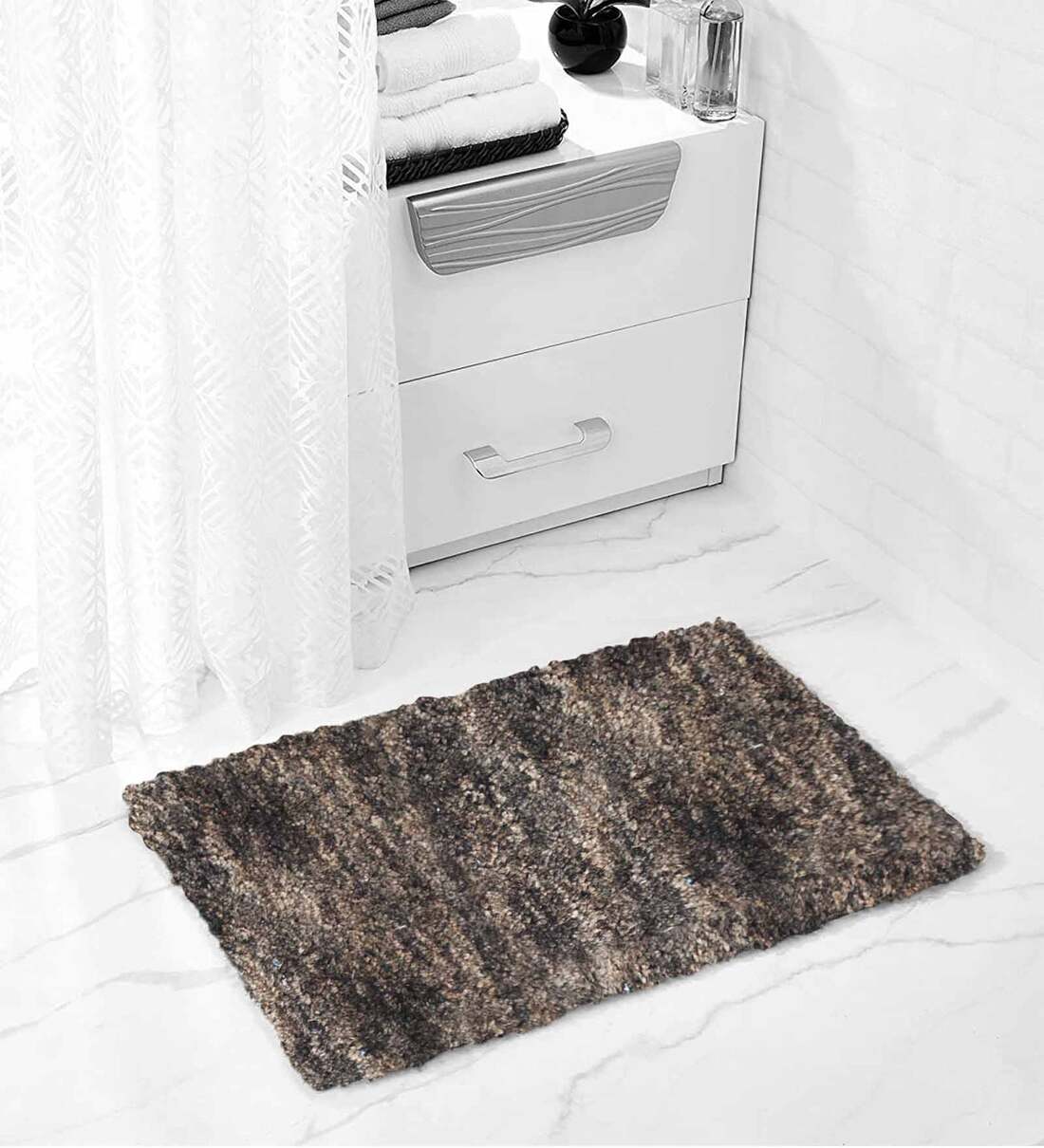 Brown Abstract Microfibre 23x15 Inches AntiSkid Bath Mat, By Luxe Home International