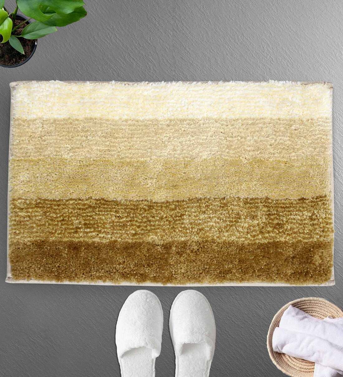 Brown Geometric Microfibre 24x16 Inches AntiSkid Bath Mat, By Luxe Home International