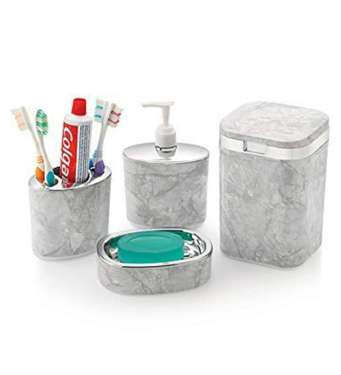 Premium Grey Polypropylene Set of 4 Bath Accessories Set, By Regalo