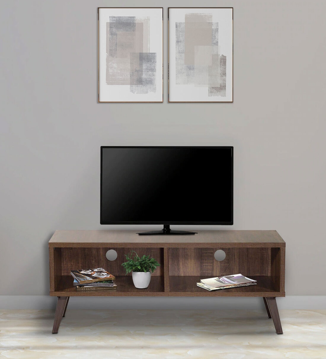 Arata TV Console for TVs up to 43" in Oak Finish, By Mintwud from Pepperfry