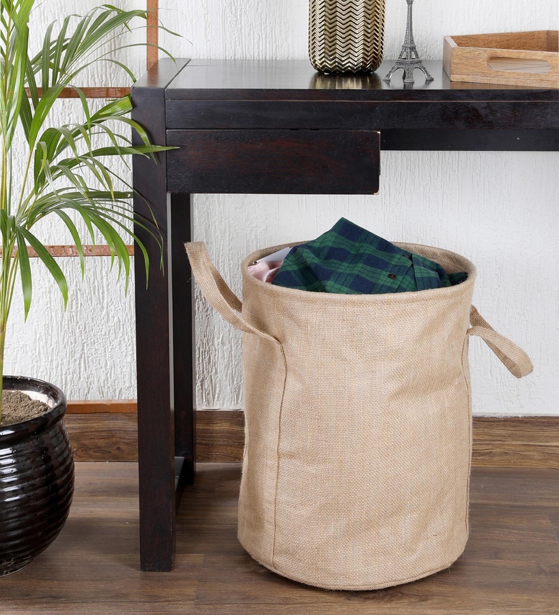 Brown Jute Foldable 45 Liter Laundry Basket, By My gift booth