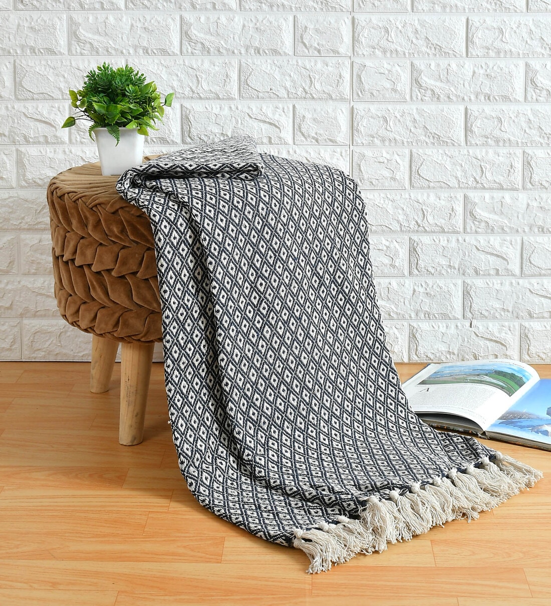 Navy Blue Cotton 50x70 Inches Throw, By Sheen decor