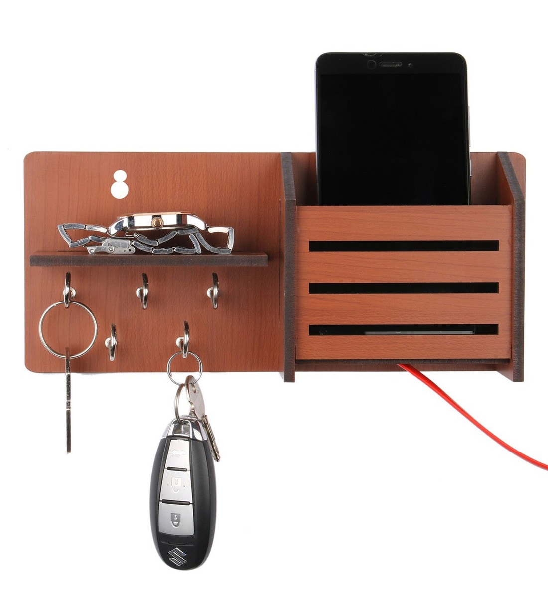 Brown Mdf Side-Shelf Pocket Key Holder, By Sehaz Artworks