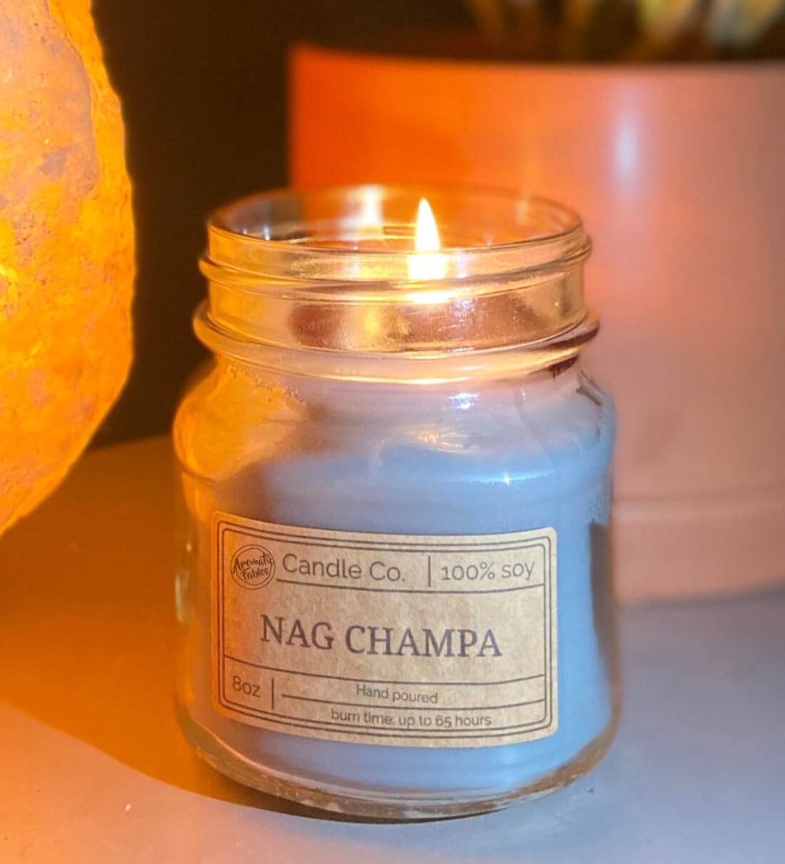 Nag Champa Aroma 8Oz Glass Jar Scented Candle, By Aromatic Fables