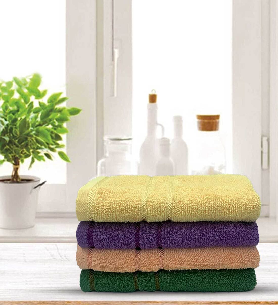 Assorted Solid Cotton 380 GSM Hand Towels- Set of 4 (Any 4 Random Colors), By Sassoon fab
