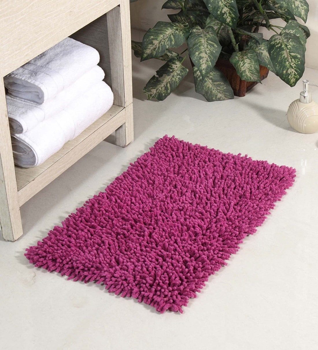 Purple Solid Cotton 24x16 Inches Max Absorbant Bath Mat, By HomeFurry