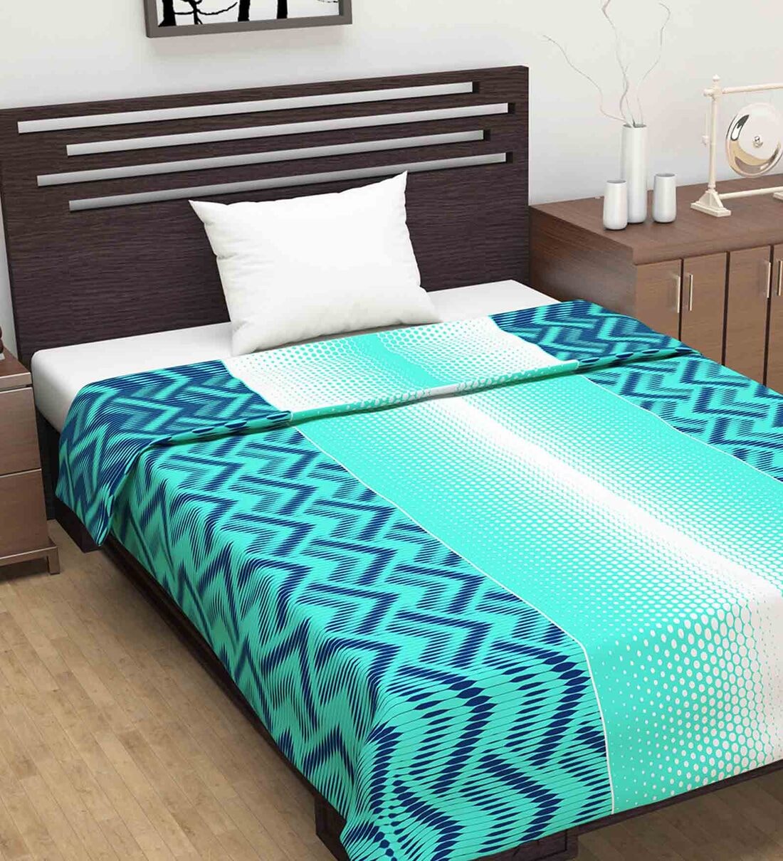 Blue Abstract Polyester 120 GSM Single Bed Dohar, By Divine Casa