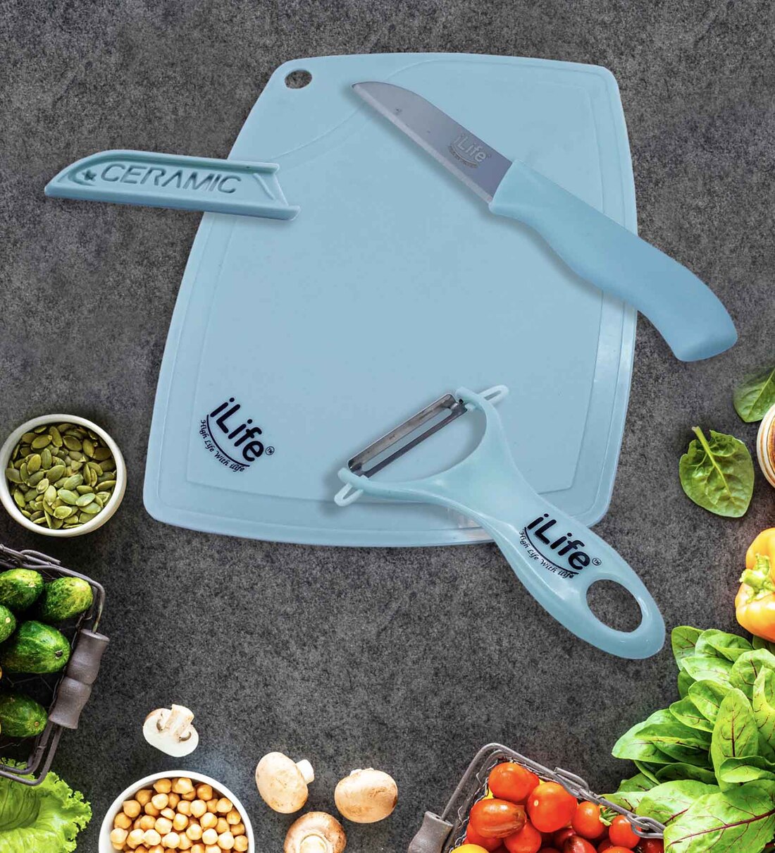 Raphael Blue Stainless Steel (Set of 3) Kitchen Tool Set, By ILIFE