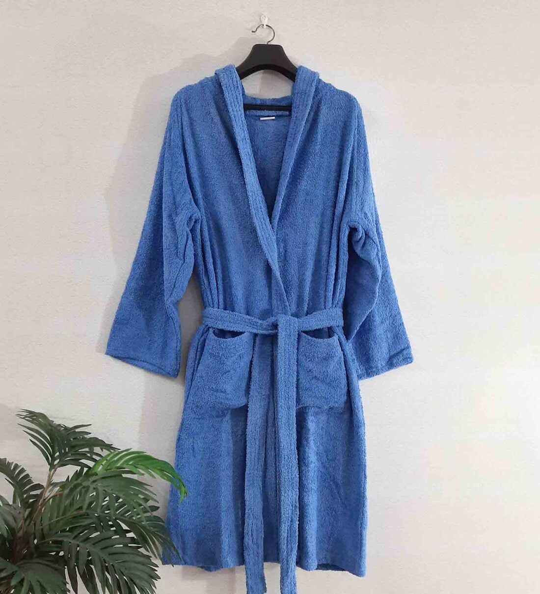 Blue Solid Cotton Unisex Bath Robe (XL), By Loomkart