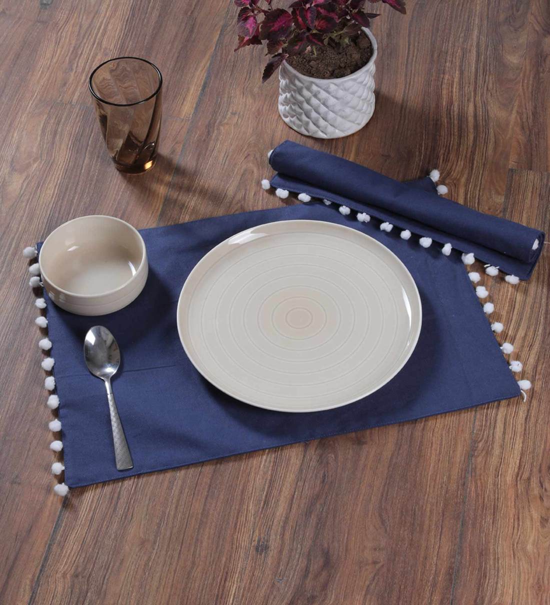 Ethan (19x13) Blue & White Linen (Set of 2) Placemat, By My gift booth