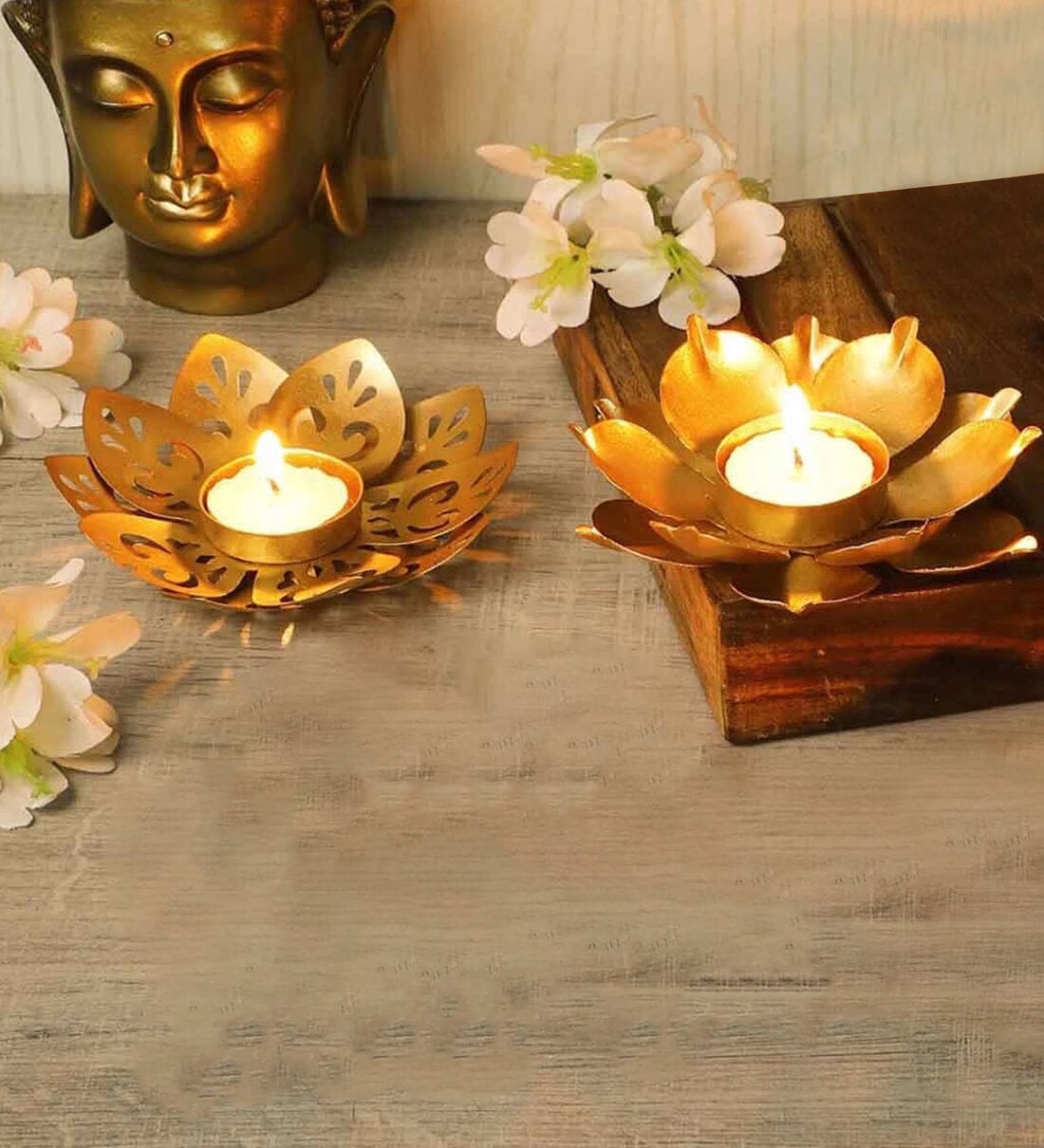 Flower Shape (Set of 2) Tealight Holder, By Amaya Decors