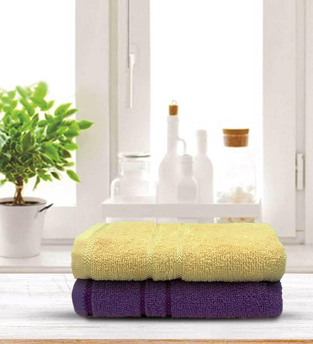 Assorted Solid Cotton 380 GSM Hand Towels- Set of 2 (Any 2 Random Colors), By Sassoon fab