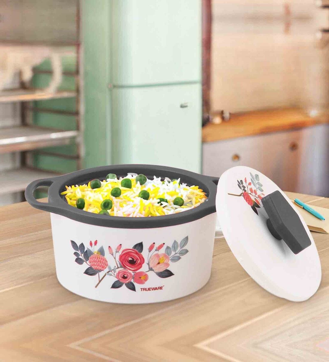 Florra Grey 1000ML Plastic & Steel Thermoware Casserole, By Trueware