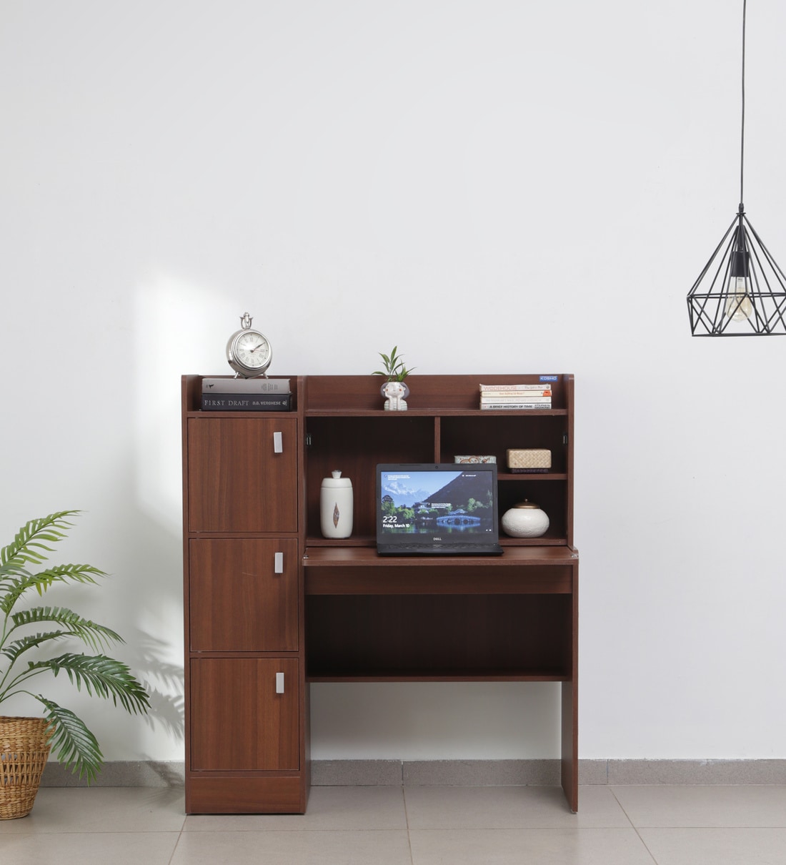 Kosmo Winner Hutch Desk in Rigato Walnut Finish, By Spacewood
