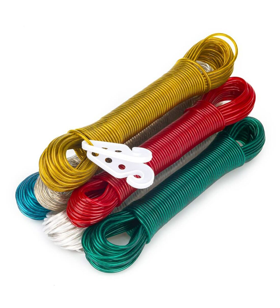 Assorted Plastic Cloth Drying 10 Mtr Rope With Hooks, By Regalo