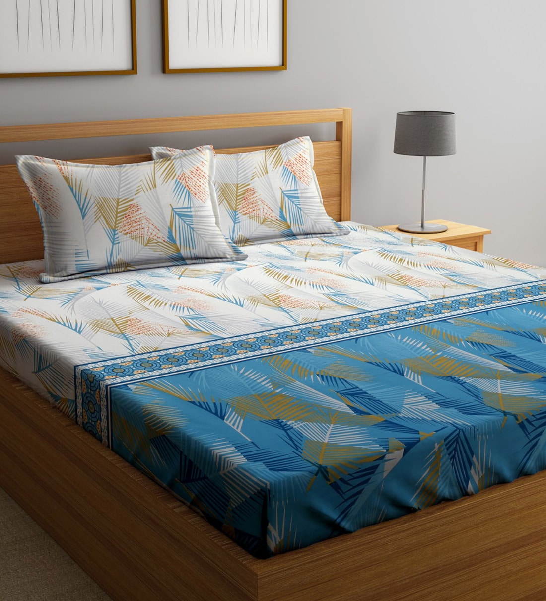 Multicolor Floral 280 TC Glace Cotton Queen Sized Bedsheet with 2 Pillow Covers, By Hosta Homes