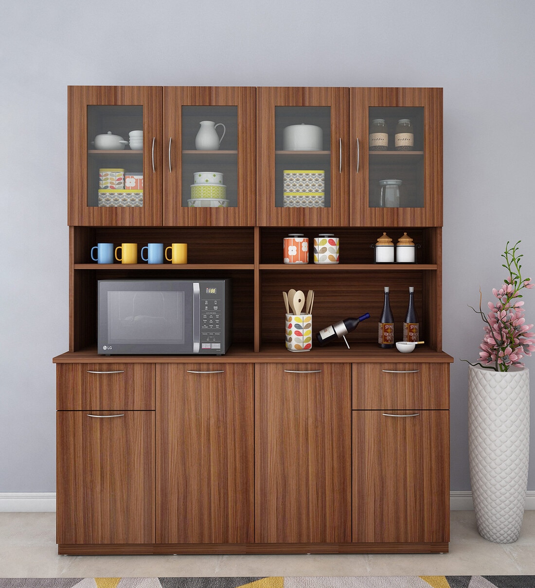 Modish Crockery Unit in Walnut Finish, By Woodbuzz