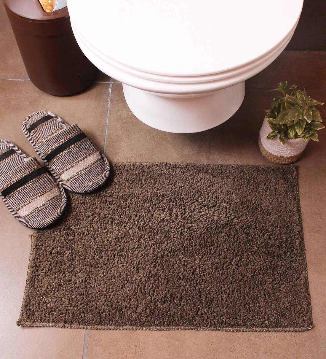Brown Solid Microfibre 23x15 Inches AntiSkid Bath Mat, By Luxe Home International