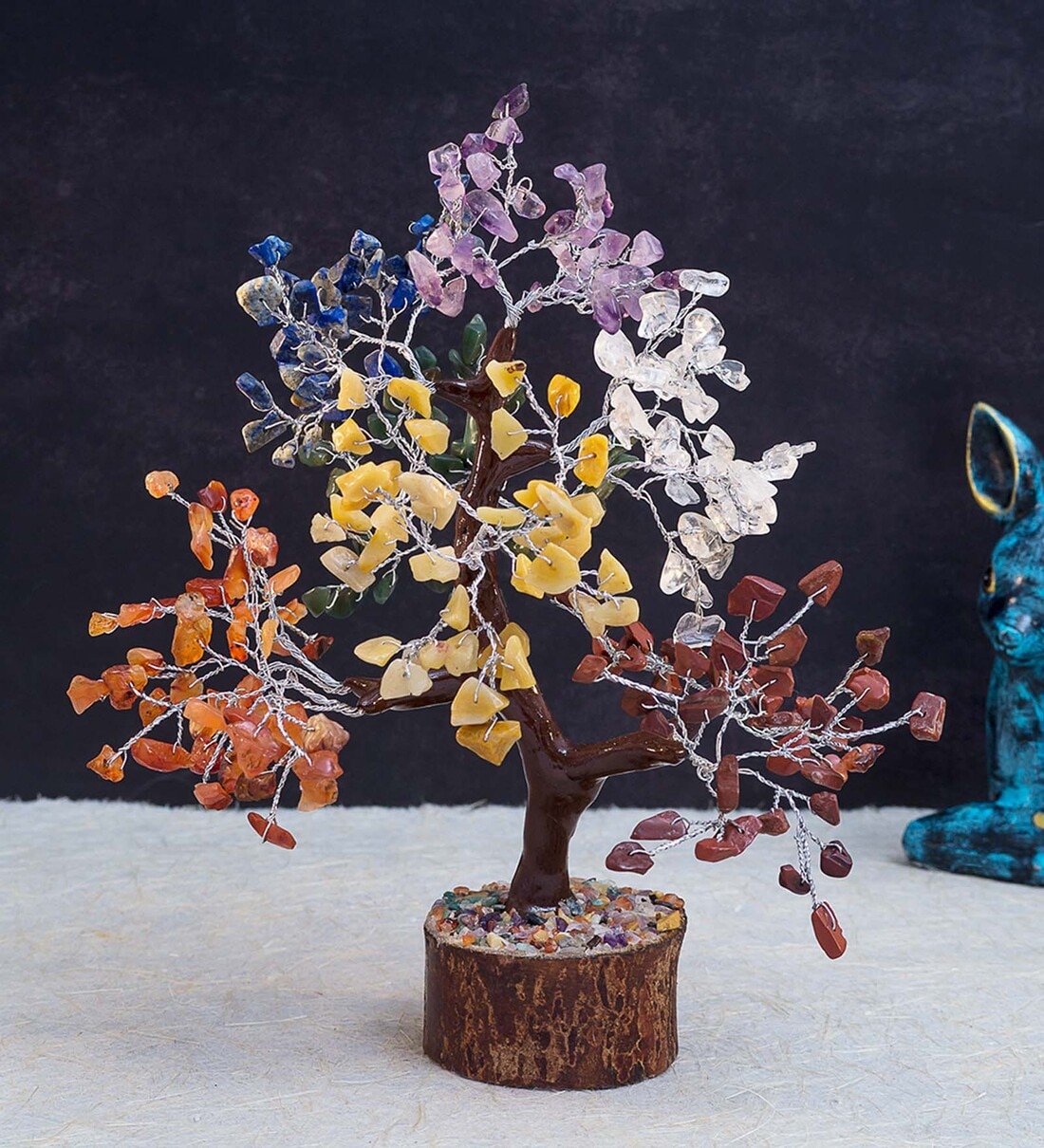 Cloudy Seven Chakra Wish Tree Stone Table Accent, By Golden Peacock