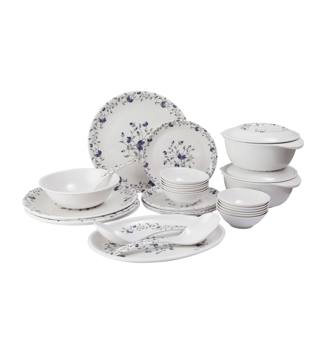 D Core 33 Pcs White & Blue Melamine Dinnerware Set, By Cdi