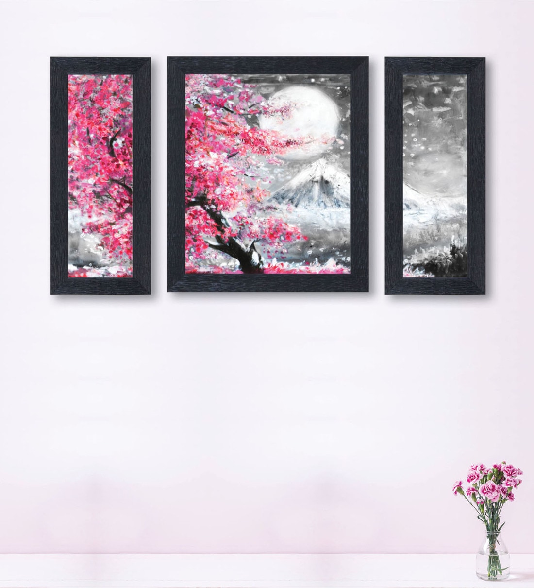 Difficult Black Synthetic Wood Framed Floral Art Print Set of 3, By Random