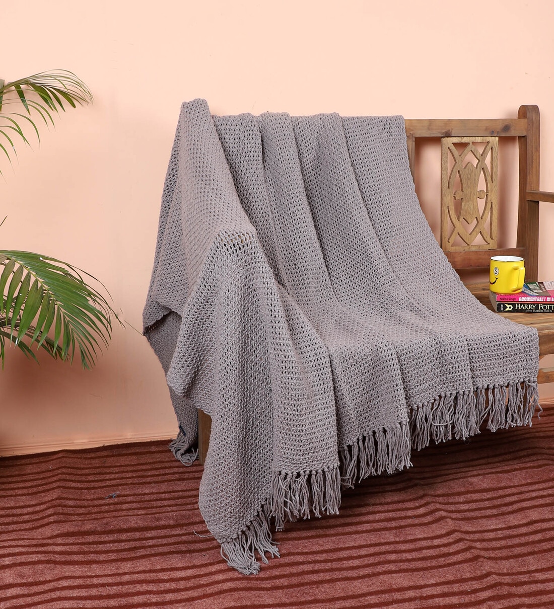 Grey Solid Cotton 56x66 Inches Sofa Throw, By Ambbi Collections