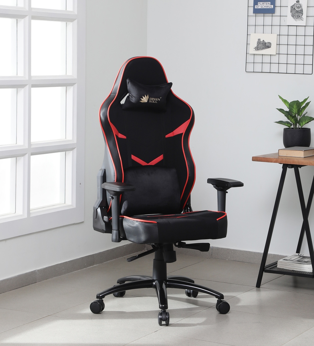 Monster Fabric Gaming Chair in Black & Red Colour, By Green Soul