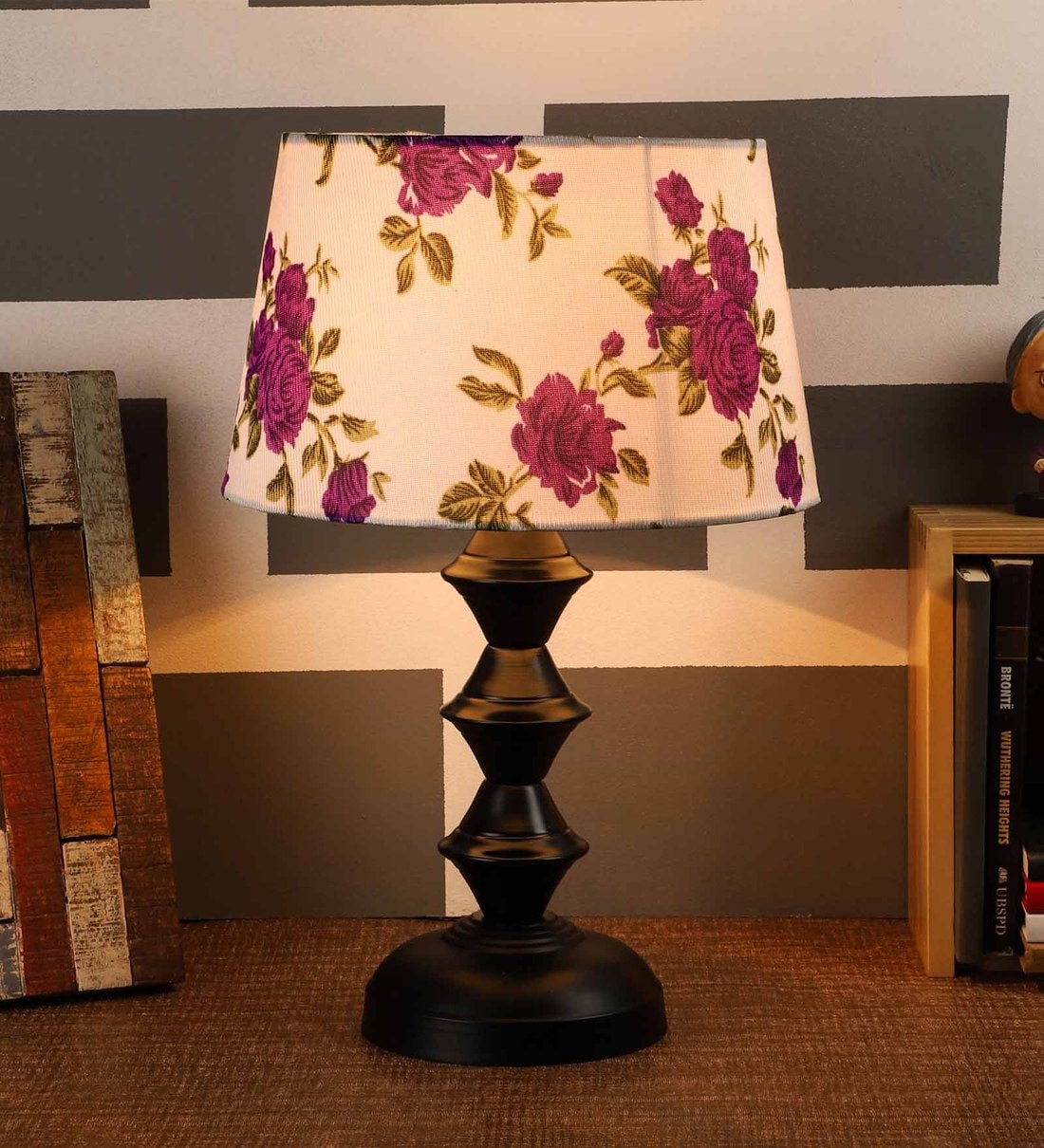 Reims Purple Fabric Shade Night Lamp With Metal Base, By Foziq