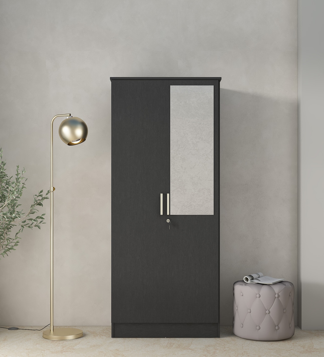 Julian 2 Door Wardrobe in Wenge Finish with Mirror, By Mintwud from Pepperfry