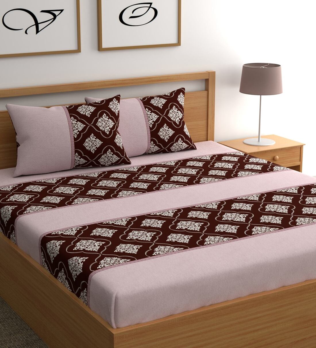 Pink Abstract 180 TC Microfiber Double Queen Bedsheet With 2 Pillow Covers, By CG HOMES