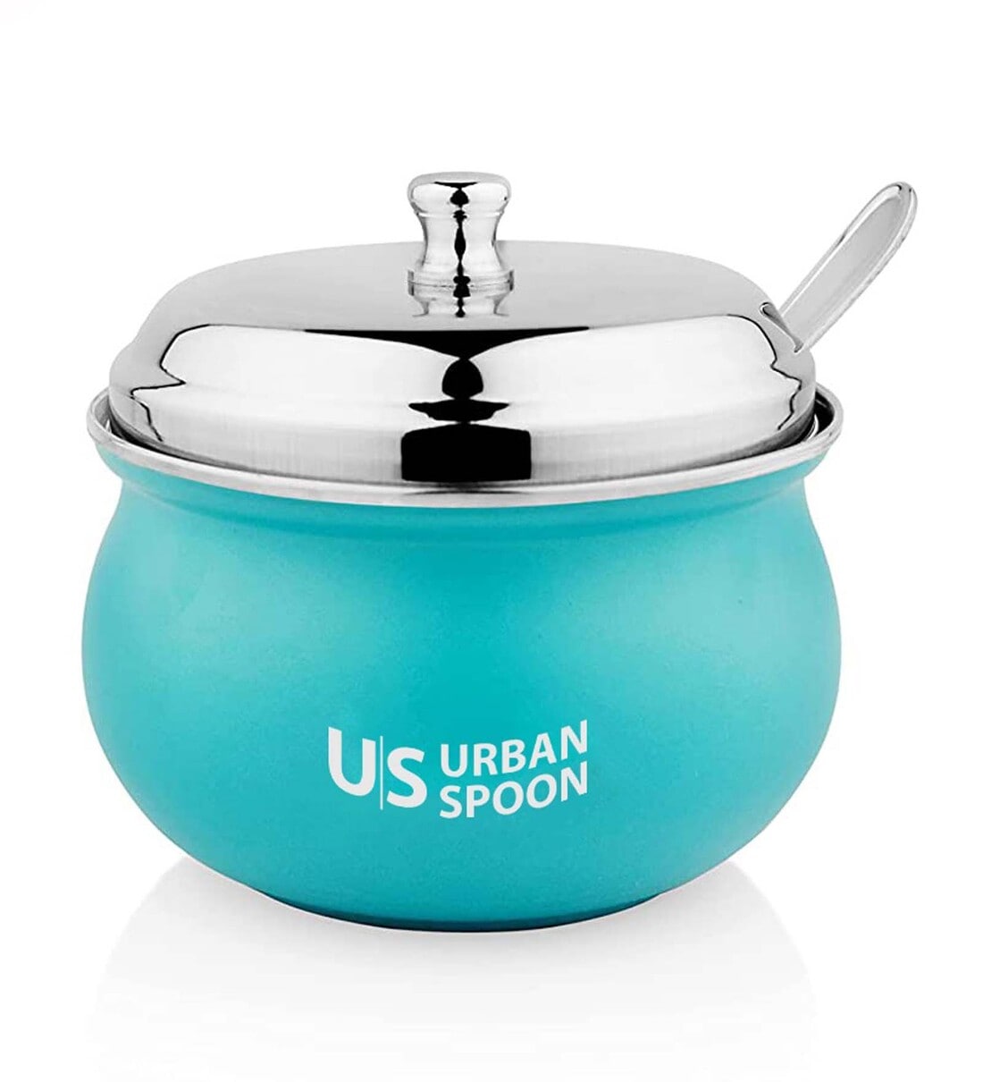 300ml Blue Stainless Steel Ghee Pot With Spoon, By URBANSPOON
