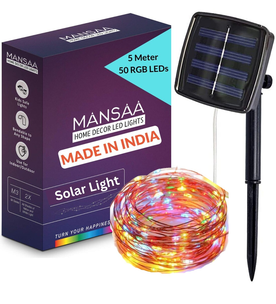 Auto On/OFF 5 Mtrs (50 LED) Multicolour Solar Powered LED String Light, By Mansaa