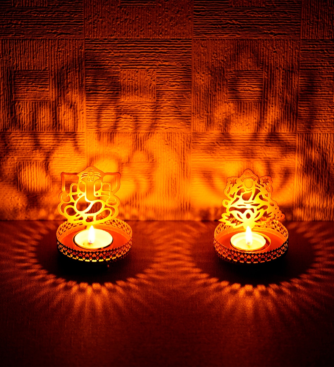 Ganesha Shadow Golden Metal Diya,Share By eCraftIndia