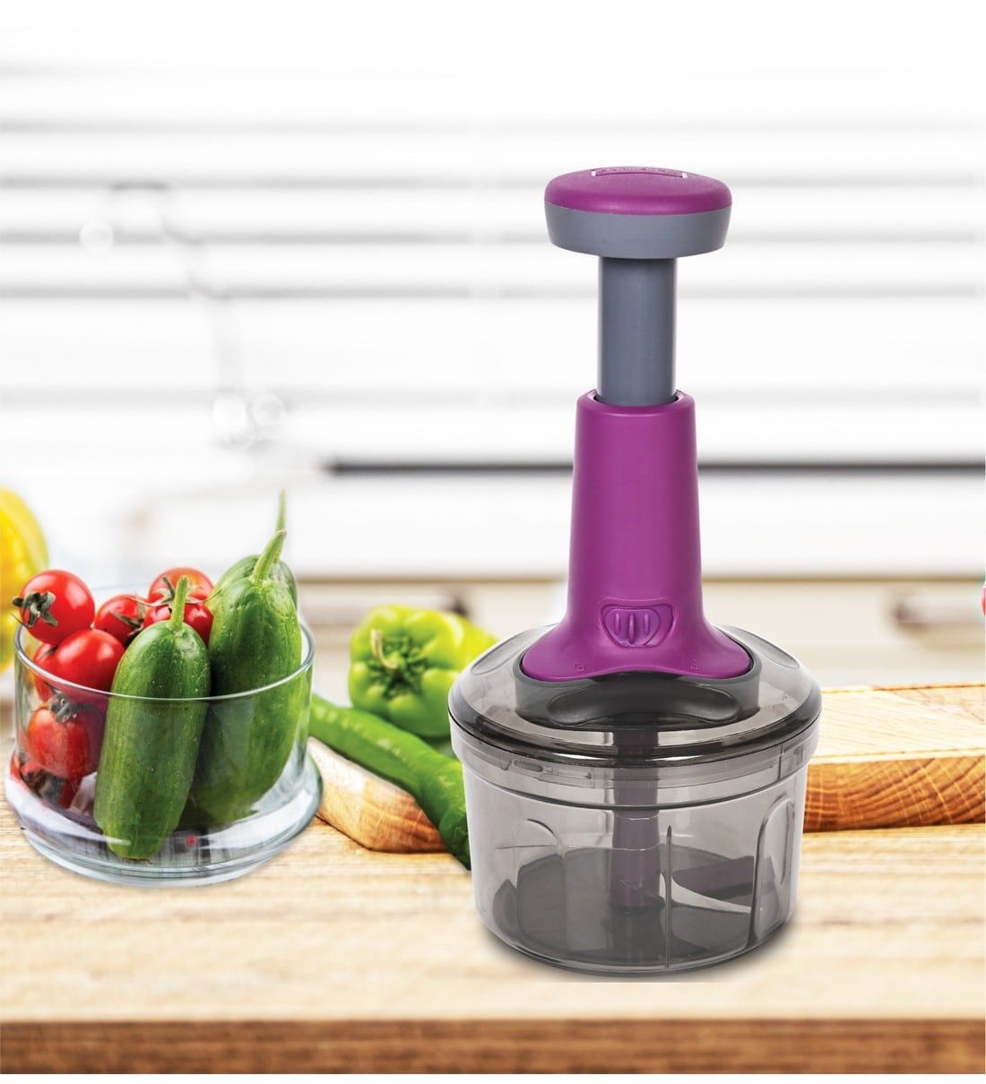 Classic Push Pink Plastic 800ml Manual Hand-Press Chopper,Share By Trueware